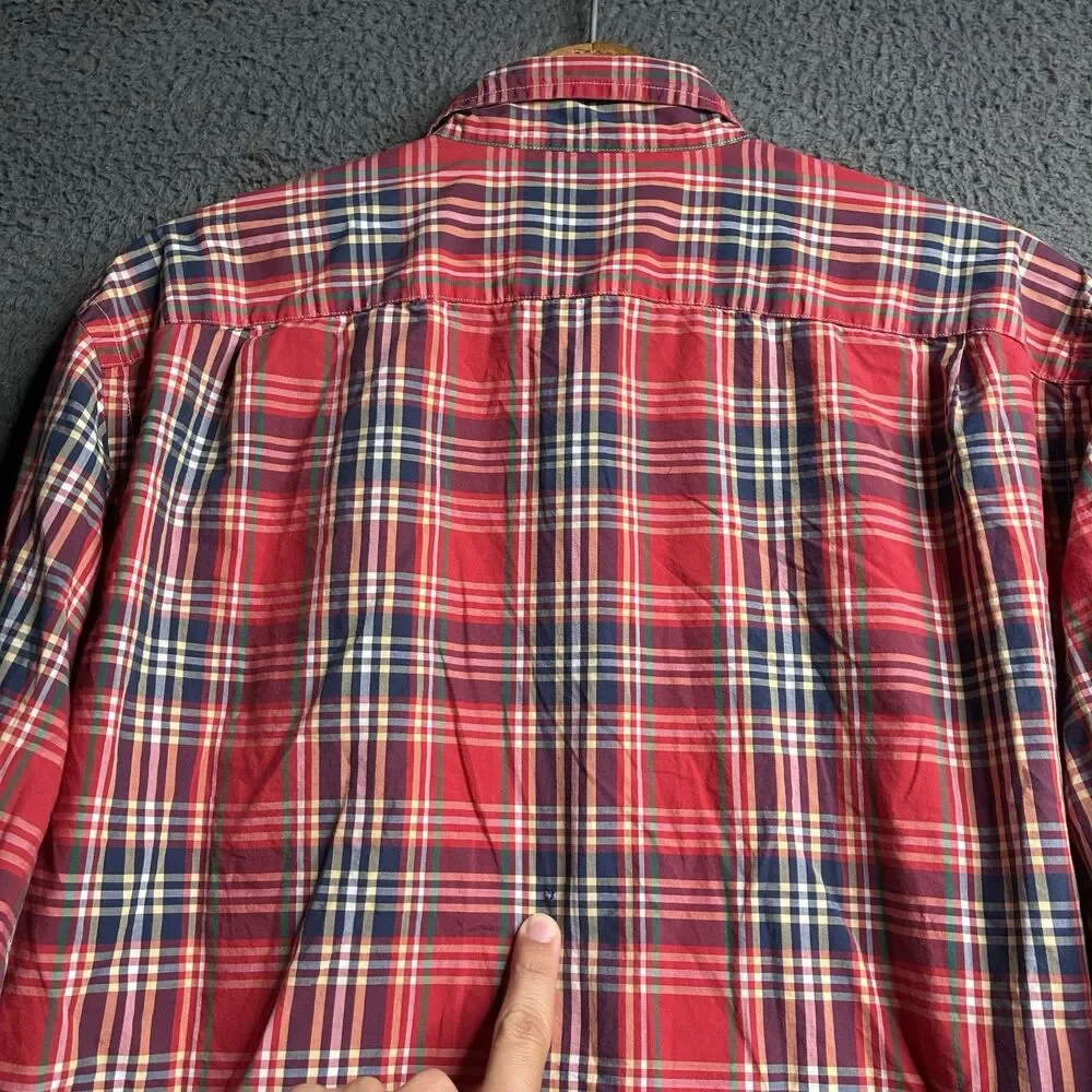 J Crew Lightweight Button Down Shirt Men Large Plaid Long Sleeve Coastal Preppy
